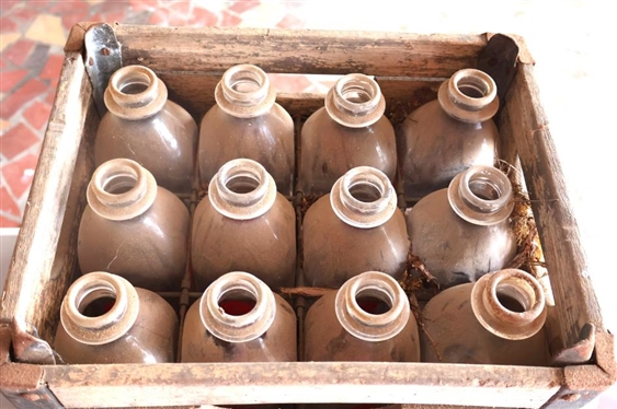 Wood Danville Dairy Milk Crate with 12 Milk Bottles - Faultless Dairy Products - Your Home Owned Dairy - Good Morning Good Health! Drink Faultless - Great Graphics 