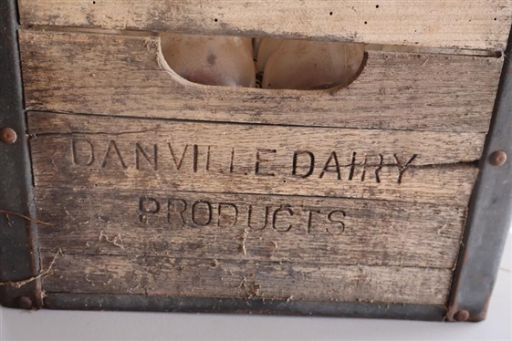 Wood Danville Dairy Milk Crate with 12 Milk Bottles - Faultless Dairy Products - Your Home Owned Dairy - Good Morning Good Health! Drink Faultless - Great Graphics 