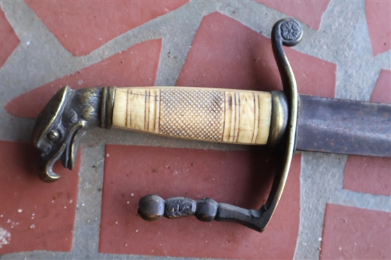 War of 1812? Federal Eagle Head Sword - Brass Guard - Bone / Ivory Grip - 31 Curved Blade 36 Total Length - D Guard Has Been Broken - See Photo