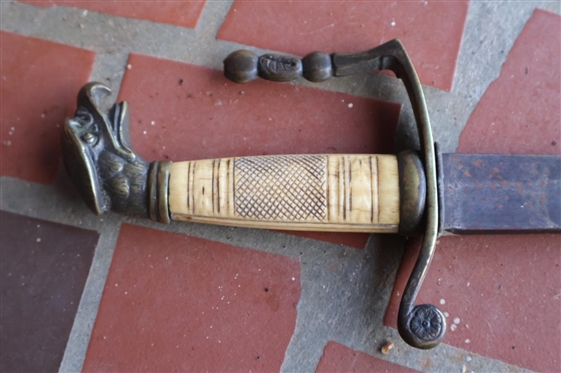 War of 1812? Federal Eagle Head Sword - Brass Guard - Bone / Ivory Grip - 31 Curved Blade 36 Total Length - D Guard Has Been Broken - See Photo