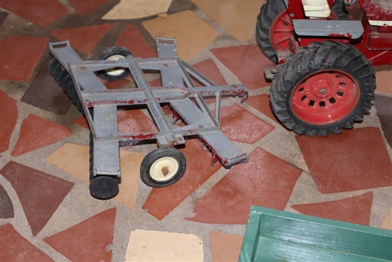 2 ERTL Die Cast International Tractors, Trailer, Plow and Handmade Wood Tractor with Wagon - Largest International Tractor is 4 Tall 8 Long