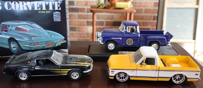 AMT '63 Corvette Sting Ray Model Kit and 5 Die Cast Modl Cars & Trucks - DUB City 1963 Thunderbird, 1972 Chevy Truck, 1969 Mustang, 1955 Chevy, and 1999 Ford F-150 Lightening 