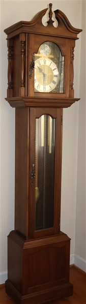 Emperor Tall Case Clock - Made in Western Germany - Pretty Dial with Scrolling and Busts at Corners - Case is 75" Tall 16" by 10"