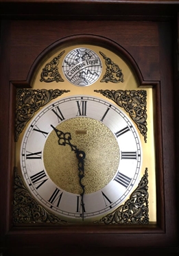 Emperor Tall Case Clock - Made in Western Germany - Pretty Dial with Scrolling and Busts at Corners - Case is 75 Tall 16 by 10