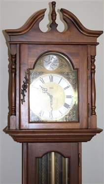 Emperor Tall Case Clock - Made in Western Germany - Pretty Dial with Scrolling and Busts at Corners - Case is 75 Tall 16 by 10
