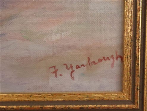 Original Oil on Board Painting by F. Yarborough - Still Life of Magnolia Flowers in Green Pot - Frame is 23 By 19 