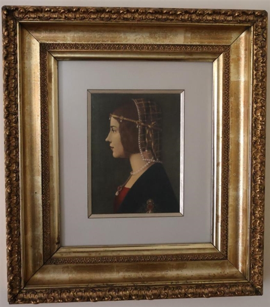 Beautifully Framed Renaissance Portrait Print of a Lady - Framed and Matted in Beautiful Gold Gilt Frame - Frame is 19" By 19" 