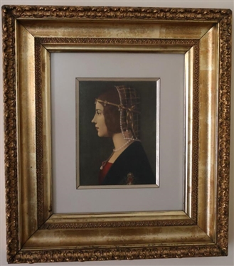 Beautifully Framed Renaissance Portrait Print of a Lady - Framed and Matted in Beautiful Gold Gilt Frame - Frame is 19" By 19" 
