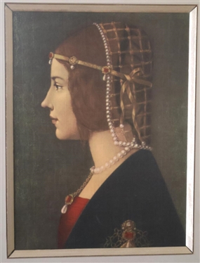 Beautifully Framed Renaissance Portrait Print of a Lady - Framed and Matted in Beautiful Gold Gilt Frame - Frame is 19 By 19 