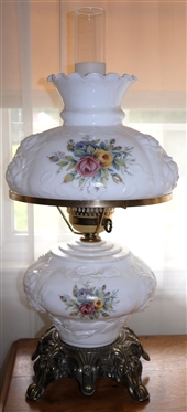Gone with The Wind Style Table Lamp with Embossed Roses - Attractive Flowers on Shades - Lighted Top and Bottom - Lamp is 24" Tall 