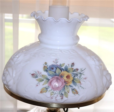 Gone with The Wind Style Table Lamp with Embossed Roses - Attractive Flowers on Shades - Lighted Top and Bottom - Lamp is 24 Tall 
