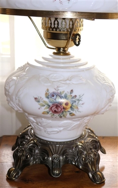 Gone with The Wind Style Table Lamp with Embossed Roses - Attractive Flowers on Shades - Lighted Top and Bottom - Lamp is 24 Tall 