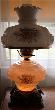 Gone with The Wind Style Table Lamp with Embossed Roses - Attractive Flowers on Shades - Lighted Top and Bottom - Lamp is 24 Tall 