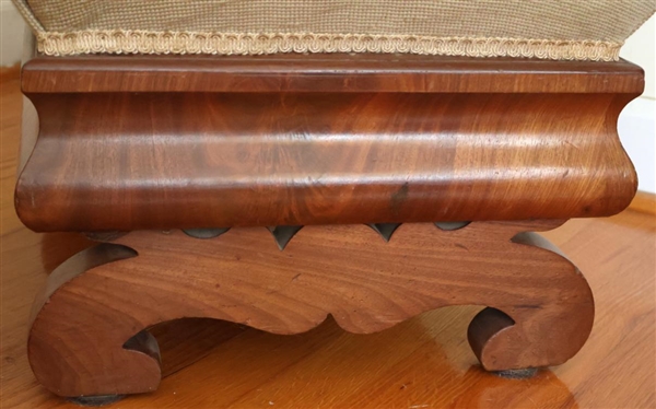 Beautiful Ogee Foot Stool with Floral Needlepoint Top - Rolled Legs - Stool is 12 Tall 17 1/2 by 15 