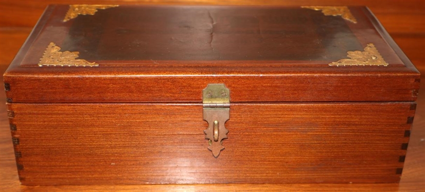 Dresser top Letter Box with Decoupage Bill on Top with Gold Accents - Felt Lined - Box is 3 Tall 9 1/2 by 5