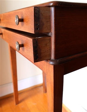 Walnut 2 Drawer Spool Cabinet / Table - Tapered Legs -Dovetailed Drawers -  26 1/2 Tall 21 1/2 by 12 