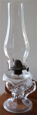 Early American Press Glass Finger Oil Lamp - 7" tall to Burner