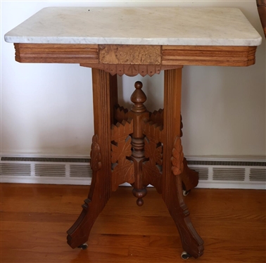 Eastlake Walnut Victorian Marble Top Table - Attractive Pedestal Base - 30" Tall 28" By 18" 