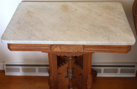 Eastlake Walnut Victorian Marble Top Table - Attractive Pedestal Base - 30 Tall 28 By 18 