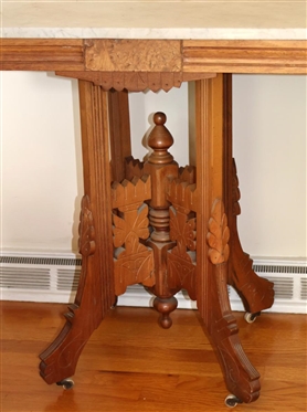 Eastlake Walnut Victorian Marble Top Table - Attractive Pedestal Base - 30 Tall 28 By 18 