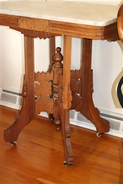 Eastlake Walnut Victorian Marble Top Table - Attractive Pedestal Base - 30 Tall 28 By 18 