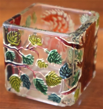 Cute Hand Painted Votive Holder with Squirrels, Trees, and Leaves - 2 Tall 2 by 2 