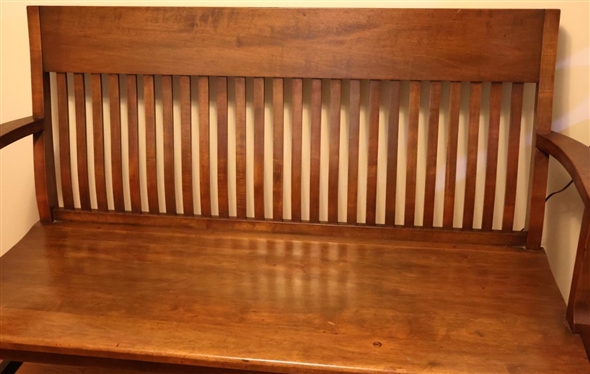Nice Sturdy Wood Bench / Deacon's Bench - Slatted Back, Plank Bottom, Stretcher Base - 37 Tall 52 1/2 Long 