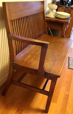 Nice Sturdy Wood Bench / Deacon's Bench - Slatted Back, Plank Bottom, Stretcher Base - 37 Tall 52 1/2 Long 