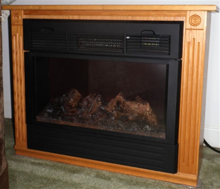 Heat Surge Fireplace Style Electric Heater - Amish Built Oak Surround - 25 Tall 32 By 11 
