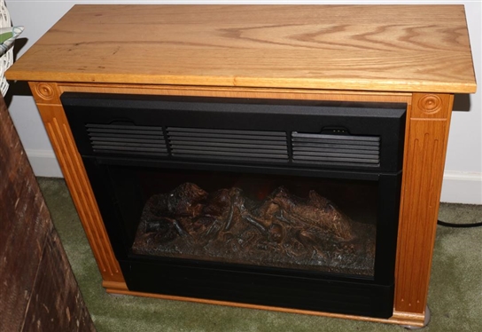 Heat Surge Fireplace Style Electric Heater - Amish Built Oak Surround - 25 Tall 32 By 11 