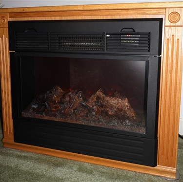 Heat Surge Fireplace Style Electric Heater - Amish Built Oak Surround - 25 Tall 32 By 11 
