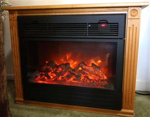 Heat Surge Fireplace Style Electric Heater - Amish Built Oak Surround - 25 Tall 32 By 11 