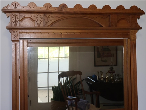 Turn of The Century Walnut  Victorian Marble Top Dresser with Mirror - 3 Cove and Pin Dovetailed Drawers - Fancy Eastlake Pediment - Measures 74 Tall 41 By 17 