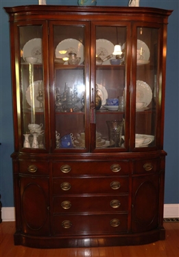 Drexel Mahogany China Cabinet with Bowed Glass Ends - Rounded Front - Adjustable Wood Shelves - Bottom with Dovetailed Drawers and Rounded Cabinet Doors - Cabinet is 72 Tall 48 Wide by 14 Deep -...