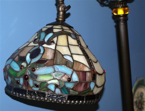 Antiques Roadshow Dale Tiffany Inc. Leaded  Glass Floor Lamp - Heavy Scrolled Metal Base - Beautiful Leaded Glass Shade - Foot Operated Switch - Lamp is 63 Tall - 