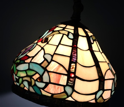 Antiques Roadshow Dale Tiffany Inc. Leaded  Glass Floor Lamp - Heavy Scrolled Metal Base - Beautiful Leaded Glass Shade - Foot Operated Switch - Lamp is 63 Tall - 