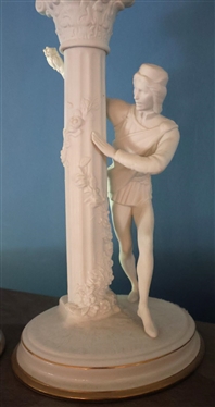 The Romeo and Juliet Candlesticks - Fine Porcelain by The Franklin Mint - 10 Tall Figural Candle Sticks