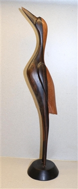Hand Carved Wood Heron Bird - 15 1/2" Tall 