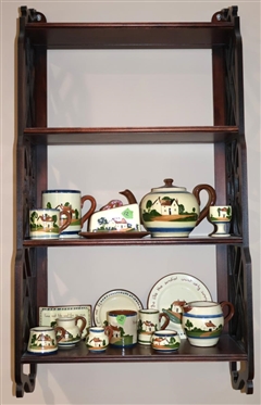 Nice Mahogany Wall Hanging What Not Shelf with Open Fretwork Sides - Attractive Scrolled Details and Plate Groove  - 38" Tall 20" by 8 1/2" 