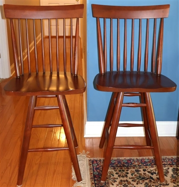 Pair of Swivel Bar Stools - Cherry Finish - Swivel Seats with Spindle Backs - 25 1/2" Tall To Seat 