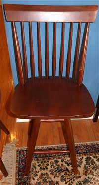Pair of Swivel Bar Stools - Cherry Finish - Swivel Seats with Spindle Backs - 25 1/2 Tall To Seat 
