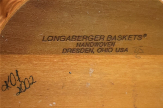 3 Longaberger Baskets - Round Basket Pail with Metal Handle - Pumpkin Liner and Tag, Small Coffee Basket with Leather Handle, and Other Half Basket - Both Smaller Baskets Have Matching Liners -...
