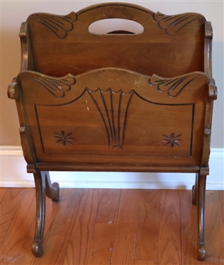 1930s Harp Style Magazine Rack with Flower Accents - 22" Tall 16" by 12"