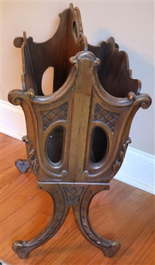 1930's Harp Style Magazine Rack with Flower Accents - 22 Tall 16 by 12