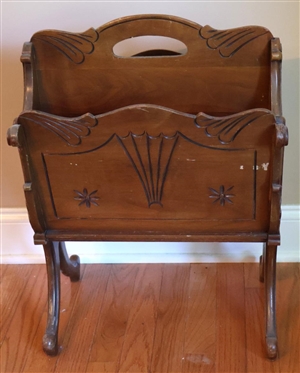 1930's Harp Style Magazine Rack with Flower Accents - 22 Tall 16 by 12