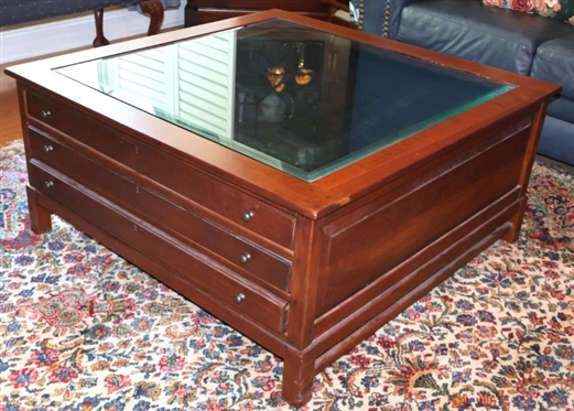 Bob Timberlake by Lexington Furniture Industries Cherry Glass Top Display Table - Square Coffee / Cocktail Table with Beveled Glass Top - Felt Lined Display Drawer Over 2 Drawers - All Dovetailed -...