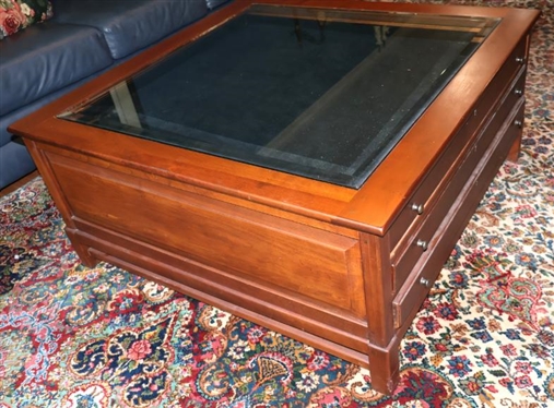 Bob Timberlake by Lexington Furniture Industries Cherry Glass Top Display Table - Square Coffee / Cocktail Table with Beveled Glass Top - Felt Lined Display Drawer Over 2 Drawers - All Dovetailed -...