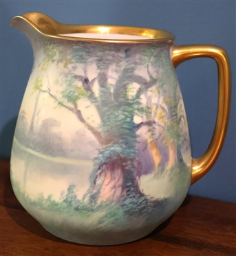 Beautiful W.A. Pickard Hand Painted  Pitcher - Painted by Artist E. Chanllinor - Artist Signed - Beautiful Landscape Scene with Gold Trim - Pitcher is 7 1/2 Tall 5 Wide 
