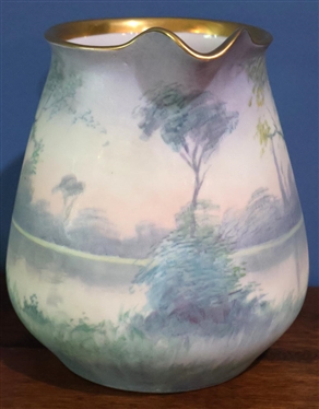 Beautiful W.A. Pickard Hand Painted  Pitcher - Painted by Artist E. Chanllinor - Artist Signed - Beautiful Landscape Scene with Gold Trim - Pitcher is 7 1/2 Tall 5 Wide 