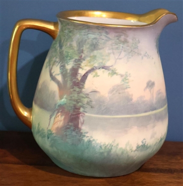 Beautiful W.A. Pickard Hand Painted  Pitcher - Painted by Artist E. Chanllinor - Artist Signed - Beautiful Landscape Scene with Gold Trim - Pitcher is 7 1/2 Tall 5 Wide 